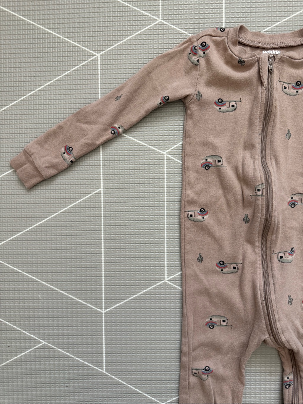 Pekkle|Baby Boy/Toddler Tan Long Sleeve Zip-Front One-Piece W Car Novelty Print